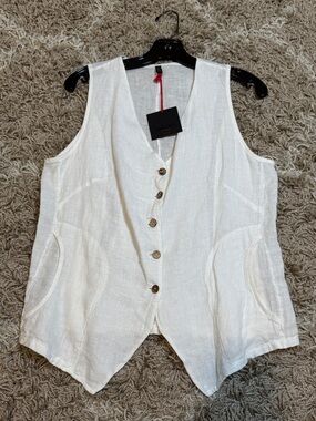 NWT Inizio Made in Italy Linen V-Neck Button Front Vest White size Large